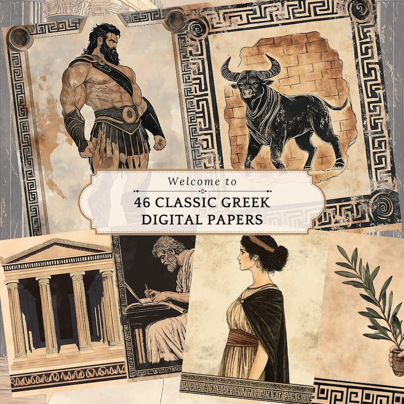 Greek Mythology Digital Paper: Ancient Symbols for Junk Journals ...
