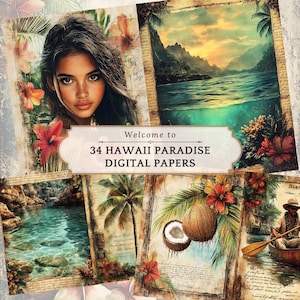 Vintage Hawaiian Tropical Junk Journal Pages | Travel Junk Journal Ephemera | Printable Scrapbook Paper | Digital Download | Hawaii Paradise