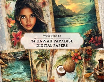Vintage Hawaiian Junk Journal Pages: Tropical Scrapbook Paper (Digital Download)