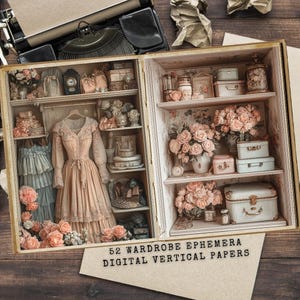 Material efímero para guardarropa vintage, descarga digital imprimible, materiales para manualidades, paquete de imágenes prediseñadas de guardarropa victoriano, kit para diario basura
