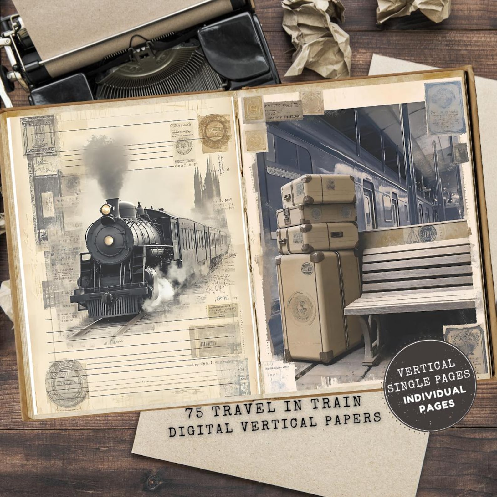 Train Junk Journal Pages: Travel Ephemera, Railroad Vintage Papers for ...