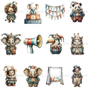 Pastel Circus Tent Clipart: Watercolor Carnival Animals (digital ...
