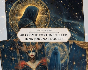 Cosmic Fortune Teller Junk Journal Kit: Vintage Tarot Cards (Digital Download)