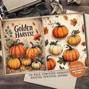 Fall Pumpkins Scrappy Paper: Autumn Junk Journal Pages Vintage Ephemera (Digital Download)