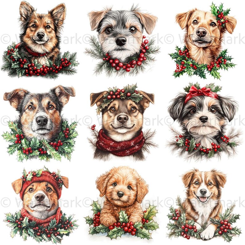 Christmas Puppy Clipart: Vintage Holiday Dog PNG (digital Download) - Etsy