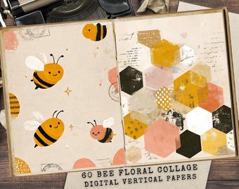 Kit de diario Bee Junk: Collage floral de panal, efímera vintage (descarga digital)