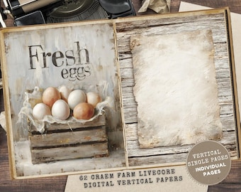 Farmhouse Junk Journal Kit: Cream Ivory Rustic Ephemera (Digital Download, 8.5x11 Pages)