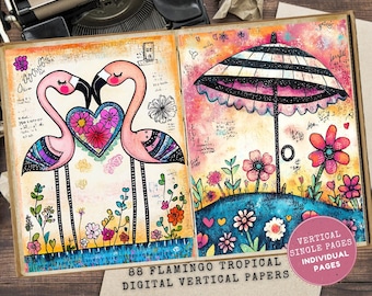 Flamingo Junk Journal Papers: Tropical Beach Summer in Florida Printable (Digital Download, Full Letter)