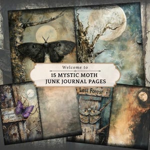 Mystische Motte Junk Journal Seiten Dunkle Motte Schmetterling Fantasy Junk Journal Kit Halloween Digit Kit Goth Digitales Papier Doppelbogen Printable