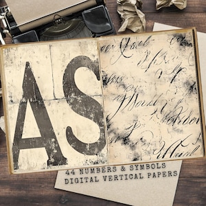 Numbers Junk Journal, Paper, Letters, Numbers, Industrial, Grunge, Printable, Men, Masculine, Steampunk, Symbols Vintage Ephemera, Digital