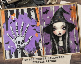 Pop Purple Halloween Junk Journal Kit: Spooky and Colorful Illustrations for Gothic Pages (Digital)