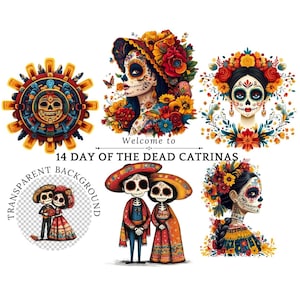 Catrina aquarelle mexicaine Clipart crâne de sucre héritage mexicain Clipart femme crâne jour des morts Clipart PNG téléchargement immédiat