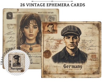 Vintage Ephemera Passport Clipart: Antique ID Cards for Junk Journals (Digital Download)