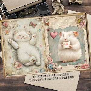 Vintage Valentine Junk Journal Kit: Ephemera Scrapbook Pages (Digital Download)