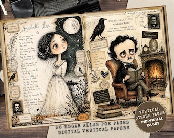 Edgar Allen Poe Junk Journal Kit, Vintage Gothic Printable Ephemera, Dark Scrapbook Paper Crafts