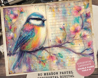 Pastel Meadow Junk Journal: Wildflowers Floral Printable Pages (Digital Download, LANDSCAPE Pages)