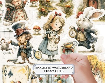 Alice in Wonderland Fussy Cuts: Stickers Ephemera (Digital Download)