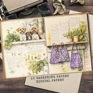 Pages imprimables de journal de jardinage, kit de journal indésirable botanique vintage, papier de journal indésirable imprimable, feuille de collage numérique, jardin