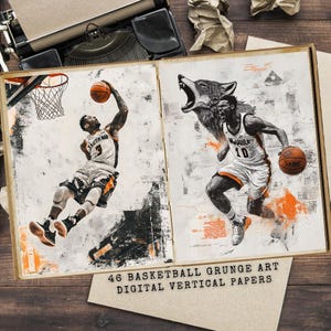 Journal de basket-ball indésirable, clipart en téléchargement numérique, art sportif imprimable, fournitures créatives pour scrapbooking, papiers grunge pour journal indésirable