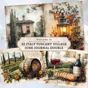 Zestaw do dziennika Italy Junk, drukowane stare pamiątki, cyfrowe strony do scrapbookingu, artykuły do dziennika podróży, rękodzieło DIY, winnice w Toskanii