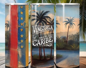 Venezuela Tumbler Wrap: Beach & Flag Design (Digital Download)
