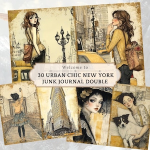 Kit Vintage New York Junk Journal - Carta da collage urbano stampabile - Moda uomo donna stilizzata - Download digitale - Kit estetica urbana