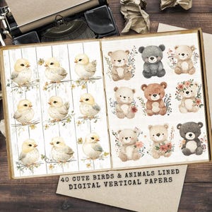 Quirky Birds and Bears Junk Journal Kit: Printable Ephemera (Digital Download)