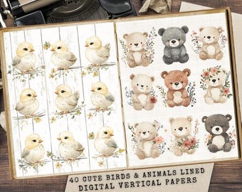 Quirky Birds and Bears Junk Journal Kit: Printable Ephemera (Digital Download)