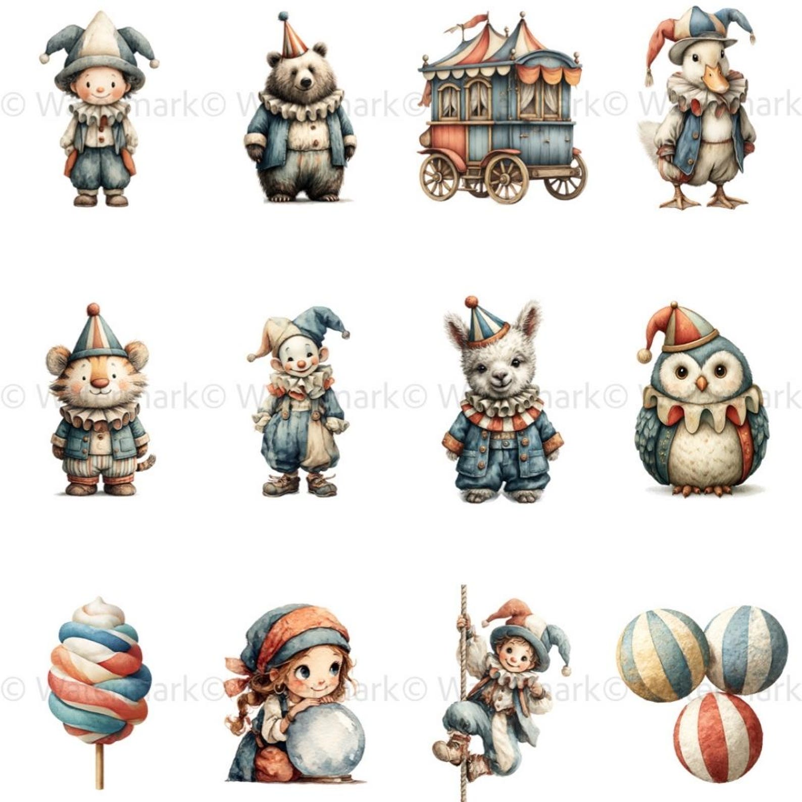 Pastel Circus Tent Clipart: Watercolor Carnival Animals (digital ...