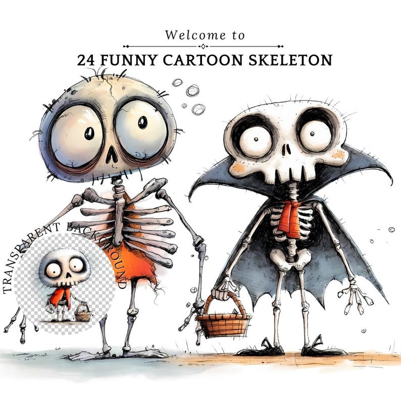 Funny Cartoon Skeleton Clipart PNG, Cute Spooky Bat Wings Illustration, Hand-Drawn Halloween Skeleton Art, Childish Halloween Clipart Crafts