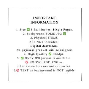 Puede incluir: Un fondo blanco con un borde negro contiene el texto "IMPORTANT INFORMATION". El texto detalla el tama&ntilde;o, el formato y la calidad de un producto digital, incluyendo una nota que indica que no se enviar&aacute; ning&uacute;n producto f&iacute;sico.