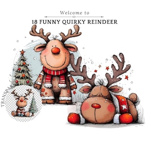Skurrile lustige Weihnachten Rentier PNG Clipart | Aquarell Weihnachten niedlichen Rentier Festliche Sublimation | Karte machen Design Digitaler Download