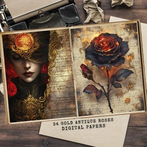Antike Rosen Junk Journal Seiten: Vintage Valentine druckbare Blätter Collage Stil (digitaler Download)