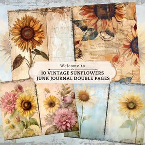 Sunflower Junk Journal Printable Pages, Vintage Botanical Junk Journal Kit, Printable Junk Journal Paper, Digital Collage Sheet