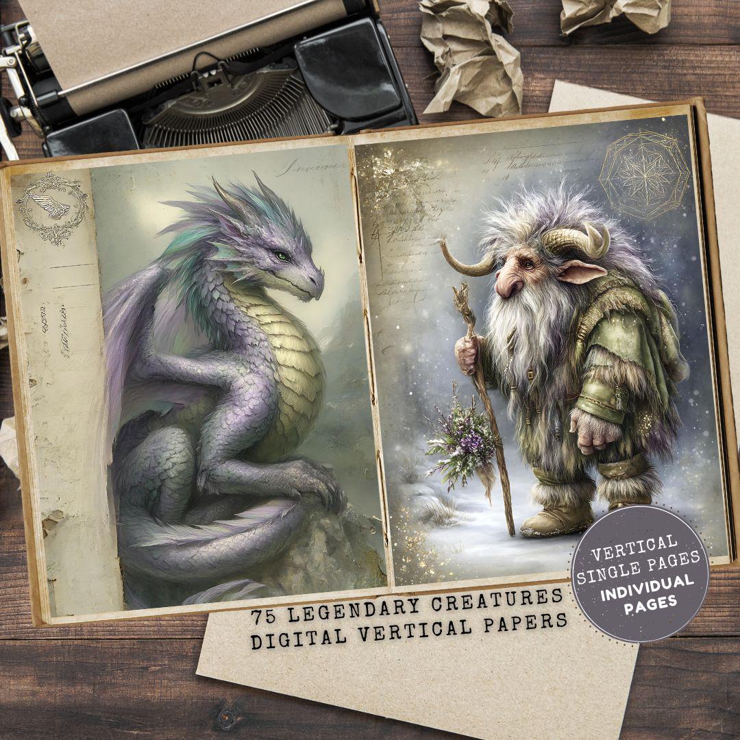 Legendary Creatures Junk Journal Pages: Fantasy and Dragon Mythical ...