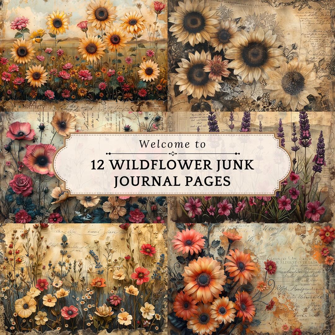 Watercolor Wildflowers Junk Journal Kit: Printable Collage Pages ...