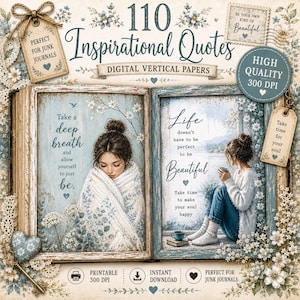 Inspirational Quote Pages, Rainy Day Journal Kit, Cozy Women Printables, Motivational Card Set