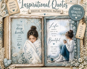 Inspirational Quote Pages, Rainy Day Journal Kit, Cozy Women Printables, Motivational Card Set