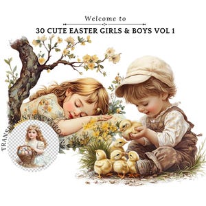 Cute Easter Girls Clipart - Boys Easter Clipart - PNG Files - Digital - Baby Easter Kids Clipart - Cute Easter Designs for Crafts VOL1