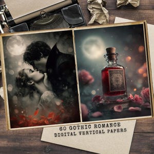 Pagine di diario spazzatura, kit stampabile di romanticismo gotico, effimeri digitali, carta per scrapbooking, arte estetica dark, rose rosa e teschi