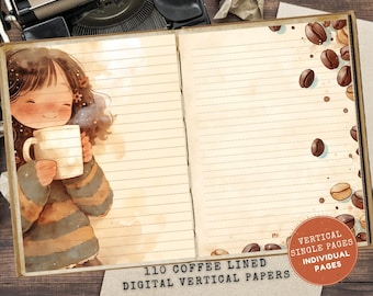 Coffee Junk Journal Kit: Vintage Lined Pages Ephemera (Digital Download, Full Letter Size Kit)
