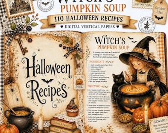 Halloween Cookbook Journal Kit, Spooky Recipe Pages, Witch Kitchen Ephemera, Creepy Food Ideas