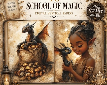 Magic School Junk Journal Kit: African American Wizard Digital Collage (Digital Download)