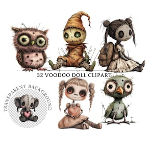 Voodoo-Puppe Clipart, Halloween PNG, gruselige digitaler Download, niedliche gotische Illustrationen zum Basteln, Sublimationskunst, kommerzielle Nutzung Clipart
