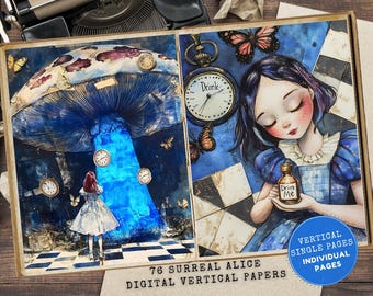Alice in Wonderland Junk Journal Kit: Surreal Printable Pages Ephemera (Digital Download, Letter Size)