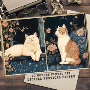 Kit de journal pour chats, pages imprimables pour chats, lot d'éphémères, fournitures pour scrapbooking, téléchargement numérique pour chats, éphémères floraux modernes pour chats