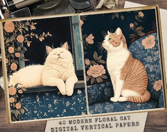 Cat Junk Journal Kit: Modern Floral Ephemera (Digital Download)