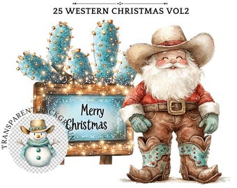 Western Christmas PNG Bundle: Cowboy Santa, Sublimation Designs (Digital Download)