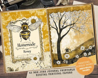 Bee Junk Journal Printable: Vintage Ephemera Kit, Printable Pages for Crafting (JPG Digital Download)
