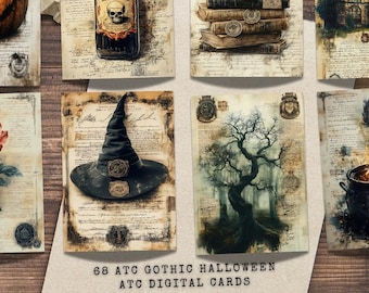 Vintage Witch Halloween ATC Cards: Halloween Gothic Half Pages (Digital Download)